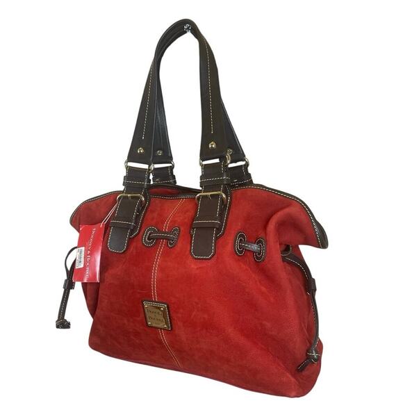NEW VTG DOONEY & BOURKE CHIARA MEDIUM SATCHEL RED SUEDE/BROWN VERSATILE ICONIC - Picture 15 of 16